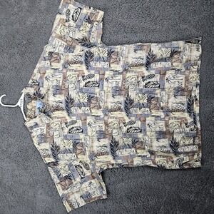 AFTCO Bluewater Mens XL Hawaiian Shirt Aloha Fishing Print Tropical